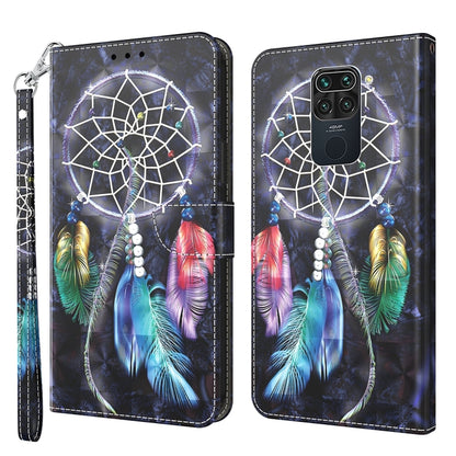 Dreamcatcher feather phone case with wrist strap; back camera cutout and neon hoop pattern