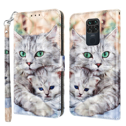 Cat portrait phone case wallet with wrist strap; back shows gray cat green eyes and twin lens