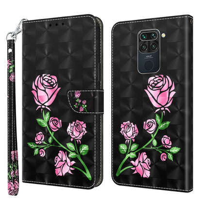 Black leather phone case with 3D rose floral print and contrast stitched edges