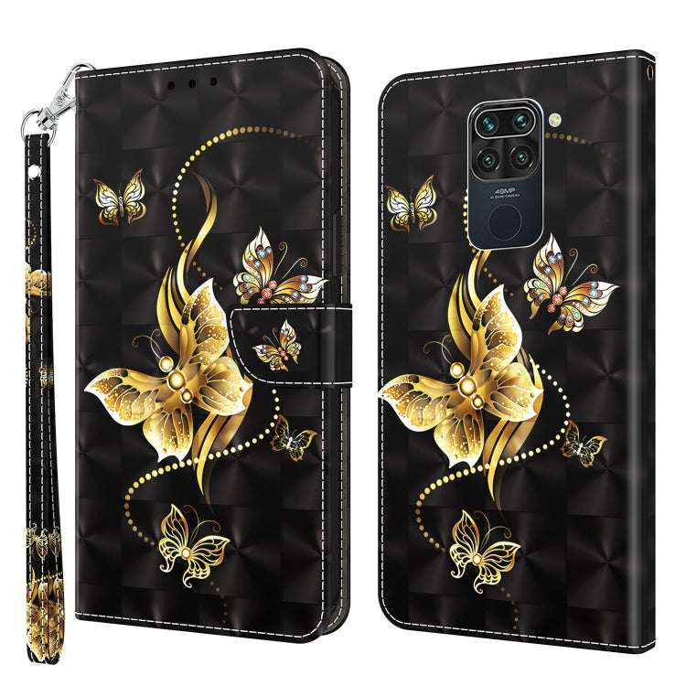 Black 3D painted leather phone case with golden butterflies, detailed camera area