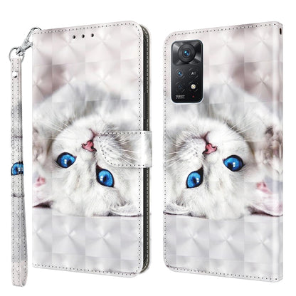 White cat with blue eyes on leather phone case, magnetic flip wallet and wrist strap