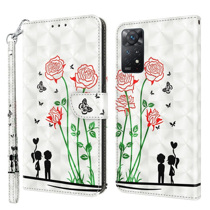 Leather phone case with red roses and green vines, butterflies, and couple silhouettes