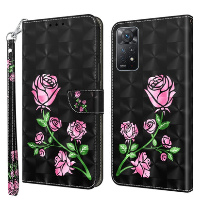 Black leather phone case with 3D pink roses on a textured finish