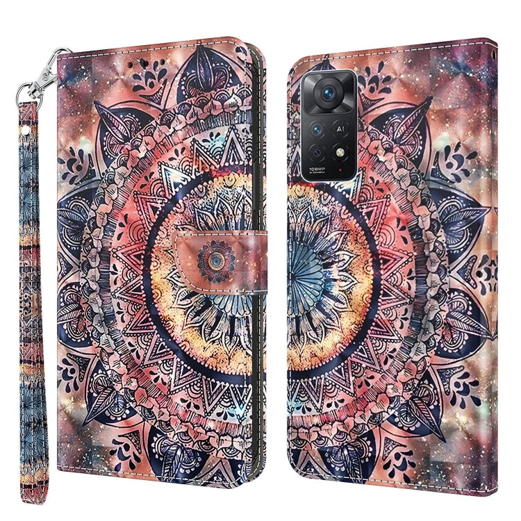 Leather phone case with 3D painted boho mandala artwork and wrist strap