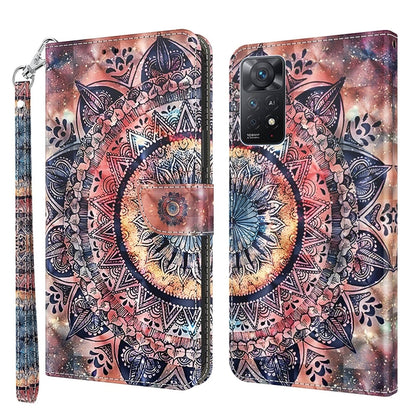 Leather phone case with 3D painted boho mandala artwork and wrist strap