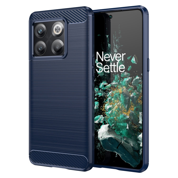Brushed carbon fiber TPU phone case with camera cutouts, blue