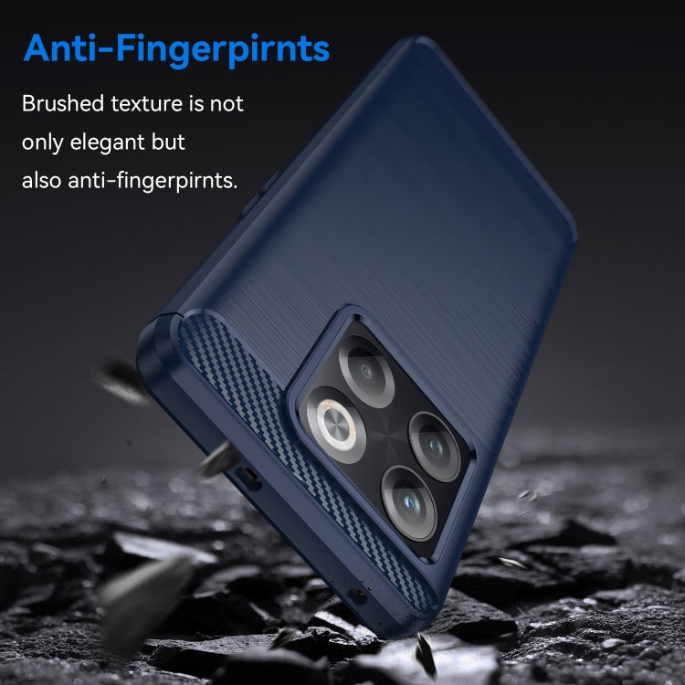 Blue brushed carbon fiber TPU phone case, slim profile with camera cutout