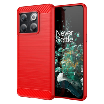 Brushed carbon fiber TPU phone case with camera cutouts, red