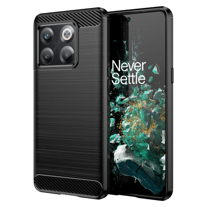 Brushed carbon fiber TPU phone case with camera cutouts, black