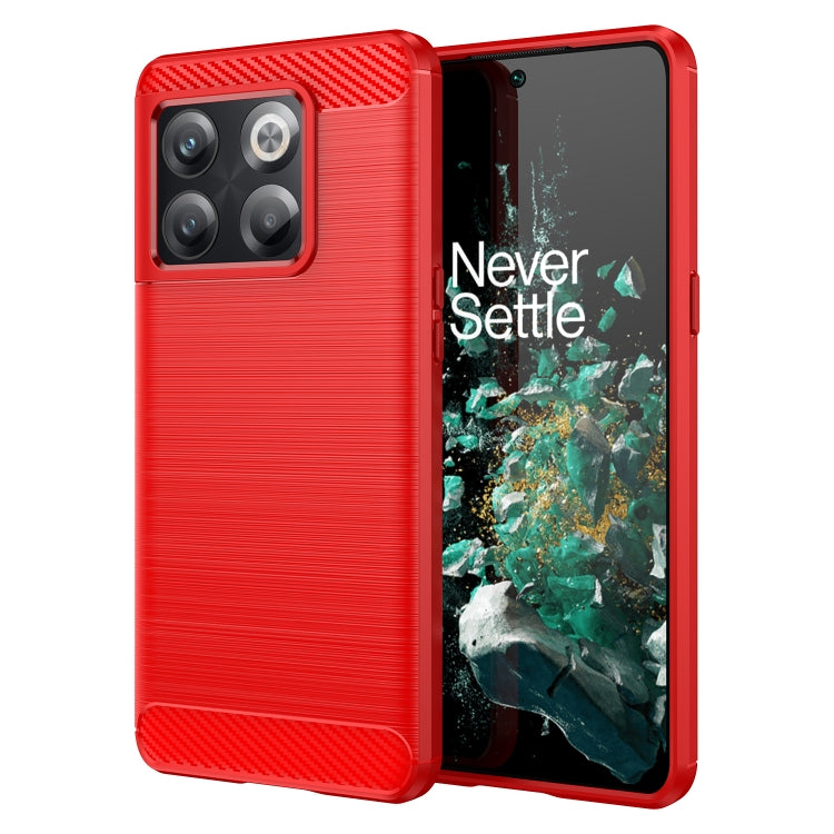Brushed carbon fiber TPU phone case with camera cutouts, red