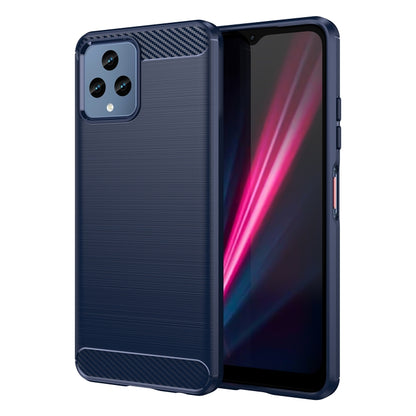 Blue brushed texture carbon fiber TPU phone case with camera cutouts