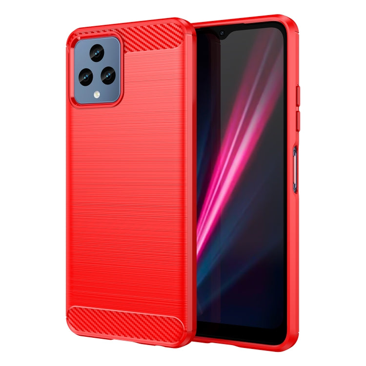 Red brushed texture carbon fiber TPU phone case with camera cutouts