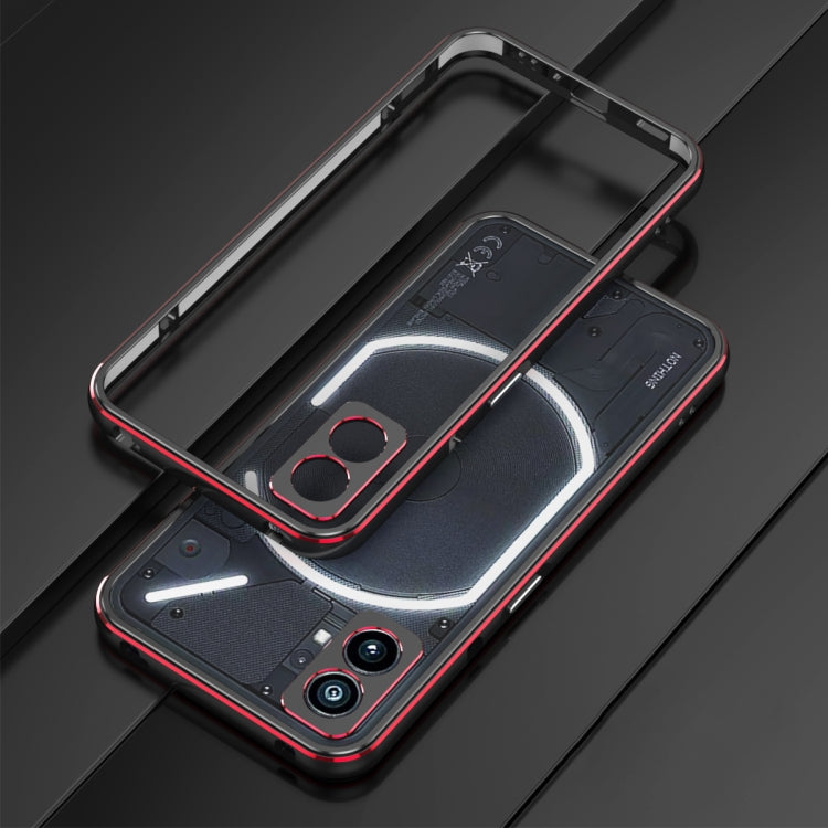 Protective phone case with lens cover, black with red edges, open side and rear cutouts