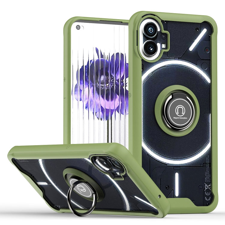 Green TPU and PC phone case with built-in ring holder