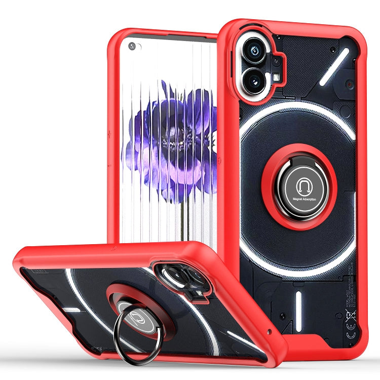 Red TPU and PC phone case with built-in ring holder