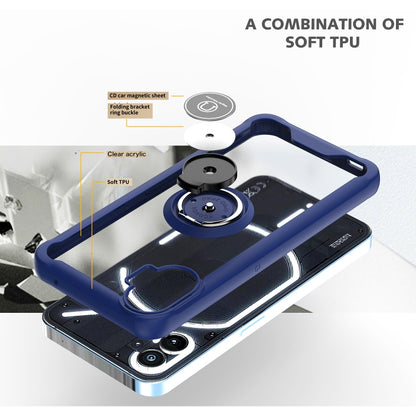 Blue TPU phone case with ring holder and raised edges detail