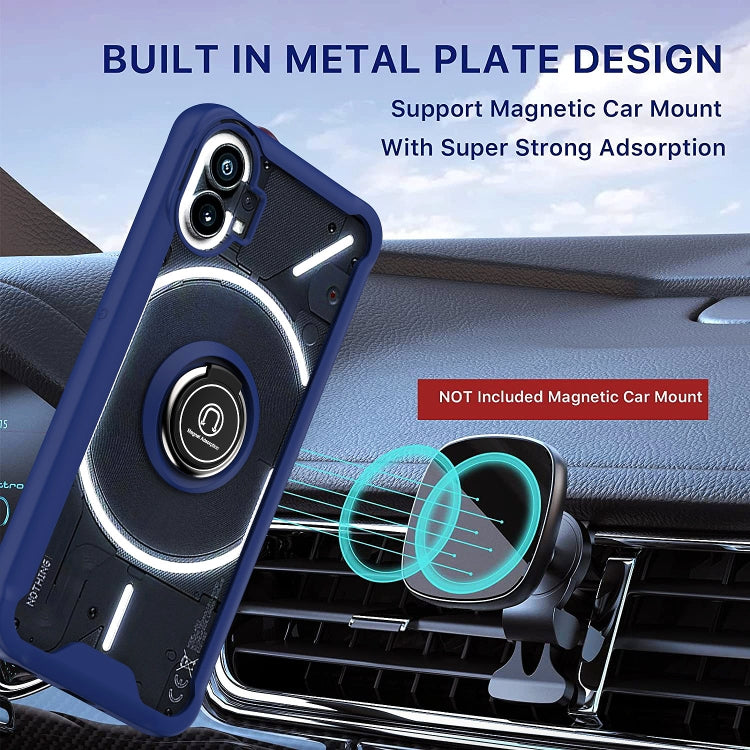 Blue phone case with ring holder and metal plate design for car mount