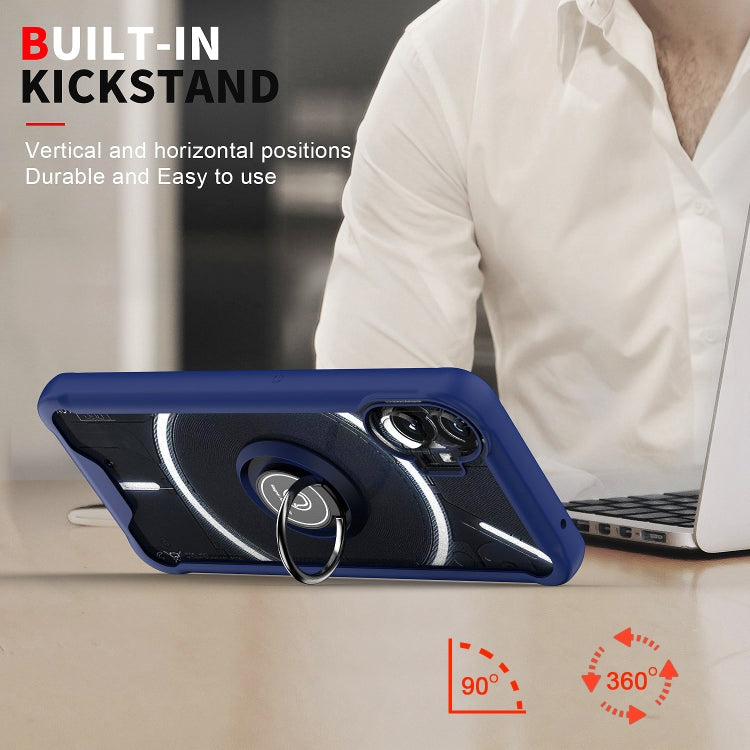 Blue phone case with ring holder and built-in kickstand