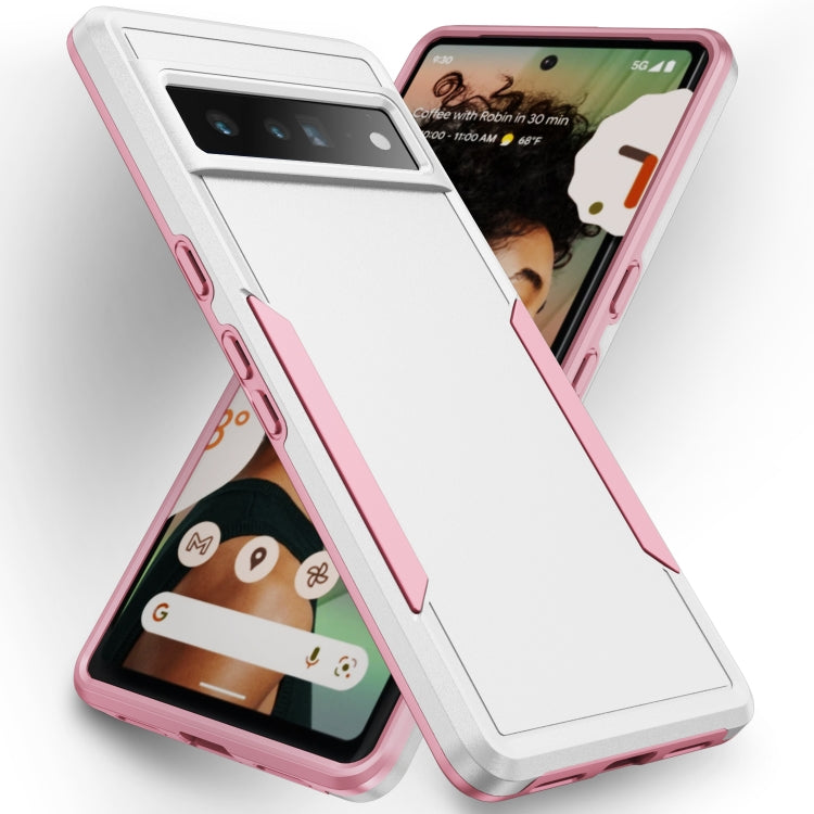 Pioneer armor phone case for Pixel 7 Pro, white with pink TPU border and raised corners