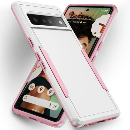 Pioneer armor phone case for Pixel 7 Pro, white with pink TPU border and raised corners