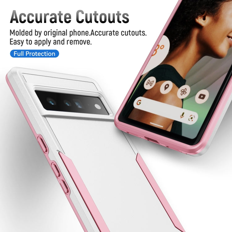Pioneer armor phone case for Pixel 7 Pro, white back with pink bumper and camera cutout