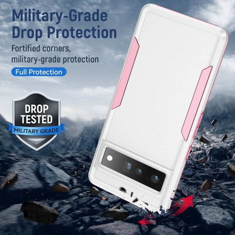 Pioneer armor phone case for Pixel 7 Pro, white with pink drop-protection bumper corners