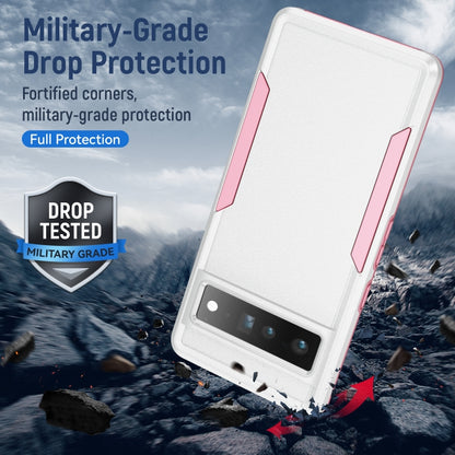 Pioneer armor phone case for Pixel 7 Pro, white with pink drop-protection bumper corners