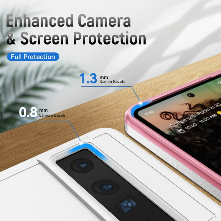 Pioneer armor phone case for Pixel 7 Pro, white case with pink edges and camera/screen bezels