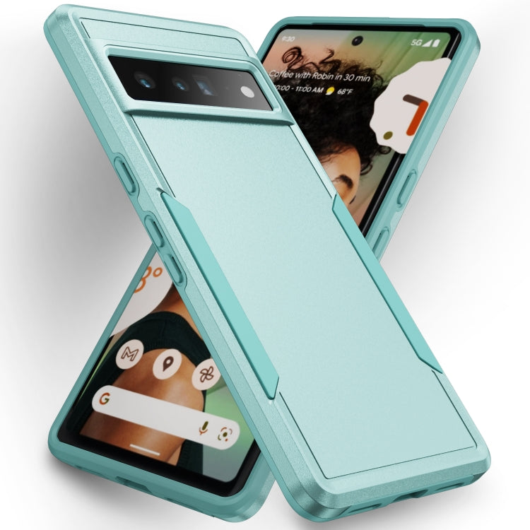 Heavy-duty phone case for Pixel 7 Pro, light teal protective shell with raised edges