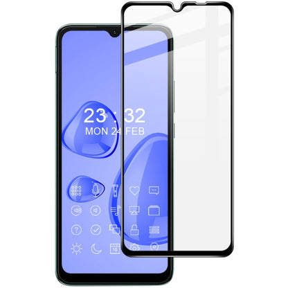 Tempered glass screen protector fitted on phone screen, clear front overlay