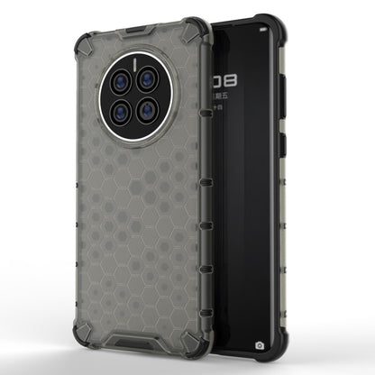 Shockproof honeycomb phone case in light gray with camera cutout and raised edges