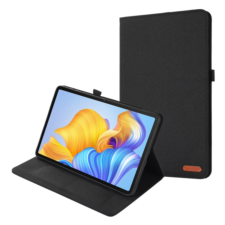 Black PU/TPU flip tablet case with front cover and standing viewing stand.