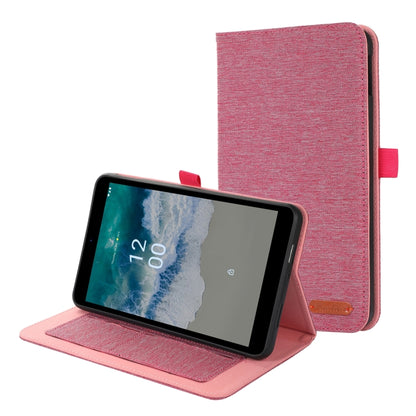 Rose red fabric flip tablet case with stand and card slot window