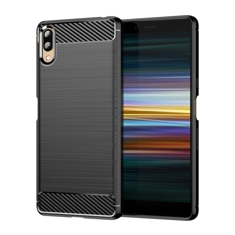 Brushed texture carbon fiber TPU phone case, dark gray/black with carbon fiber accents