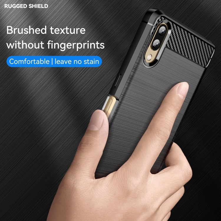 Brushed texture carbon fiber TPU phone case, black, slim grip with carbon fiber panel