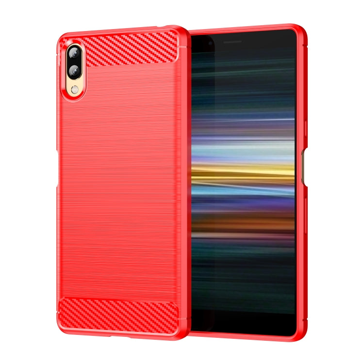 Brushed texture carbon fiber TPU phone case, red with carbon fiber top and bottom panels