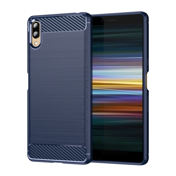 Brushed texture carbon fiber TPU phone case, dark blue with carbon fiber edge details