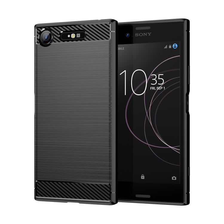 Brushed texture carbon fiber TPU phone case, black with carbon fiber accents on back