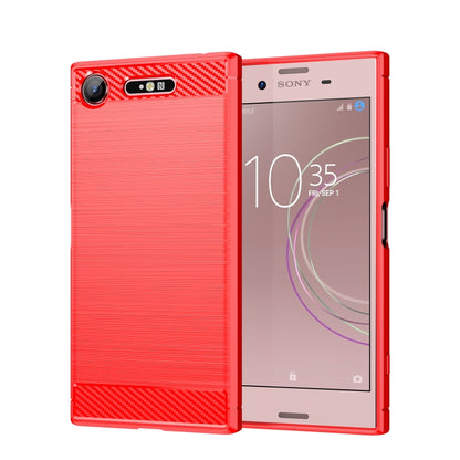 Brushed texture carbon fiber TPU phone case, red with carbon fiber top and bottom panels