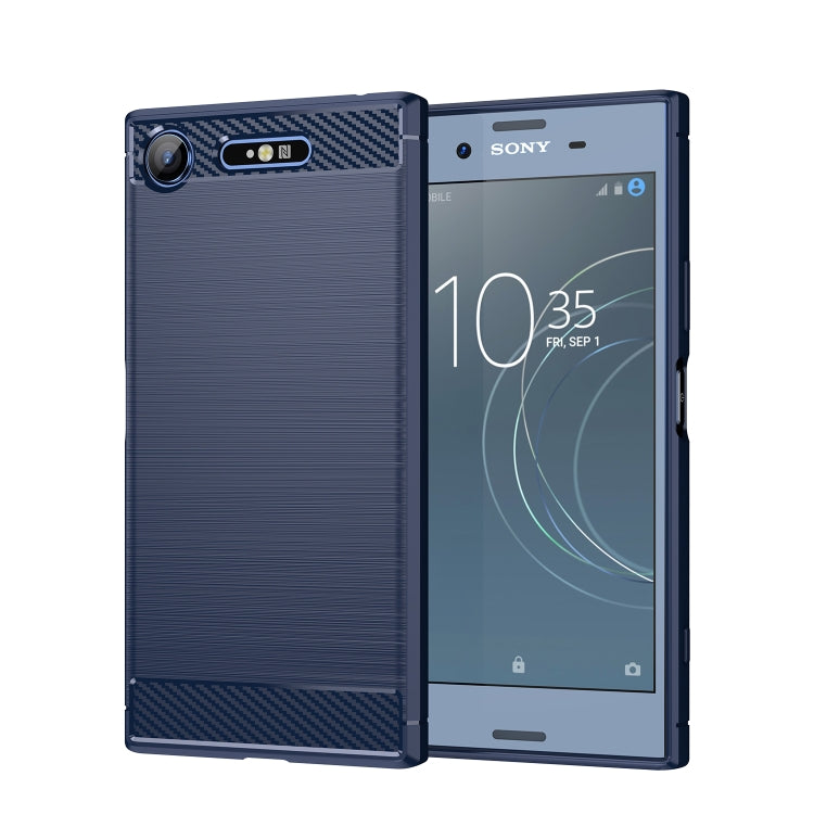 Blue brushed carbon fiber style TPU phone case with raised camera cutouts