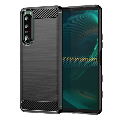 Black brushed carbon fiber style TPU phone case with carbon fiber corner accents