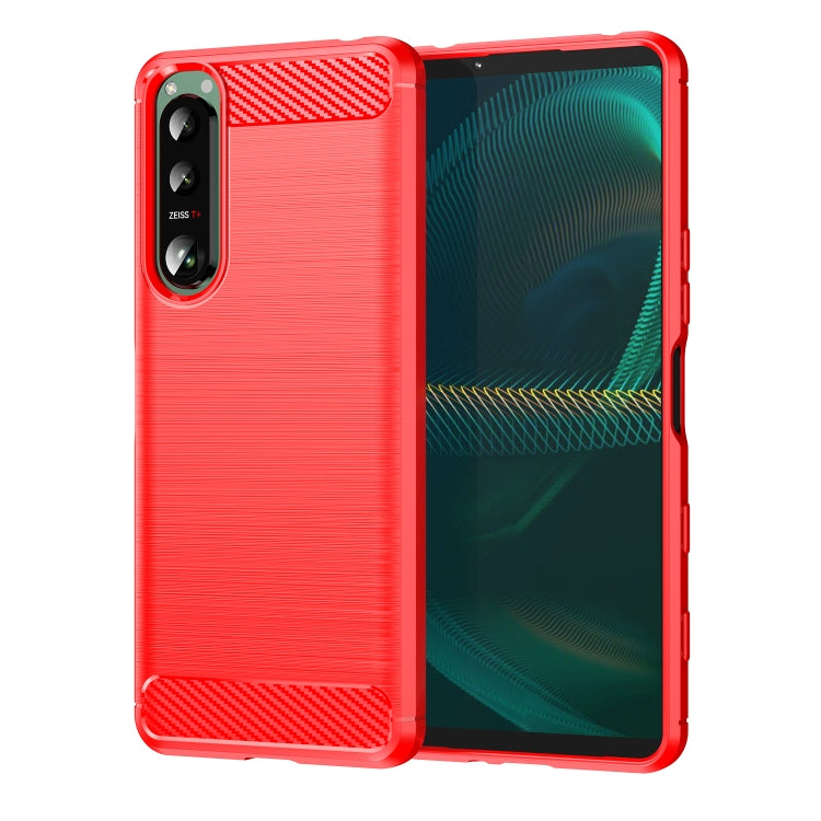 Red brushed carbon fiber style TPU phone case with textured carbon fiber panels