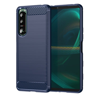 Blue brushed carbon fiber style TPU phone case with carbon fiber top and bottom