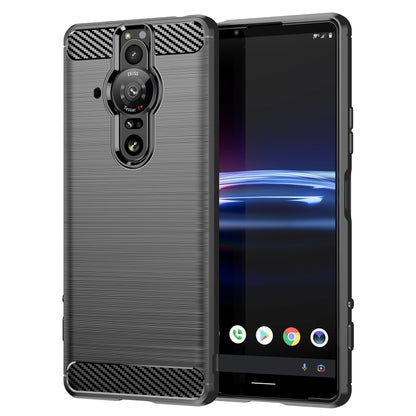 Black brushed carbon fiber style TPU phone case with dual camera protection