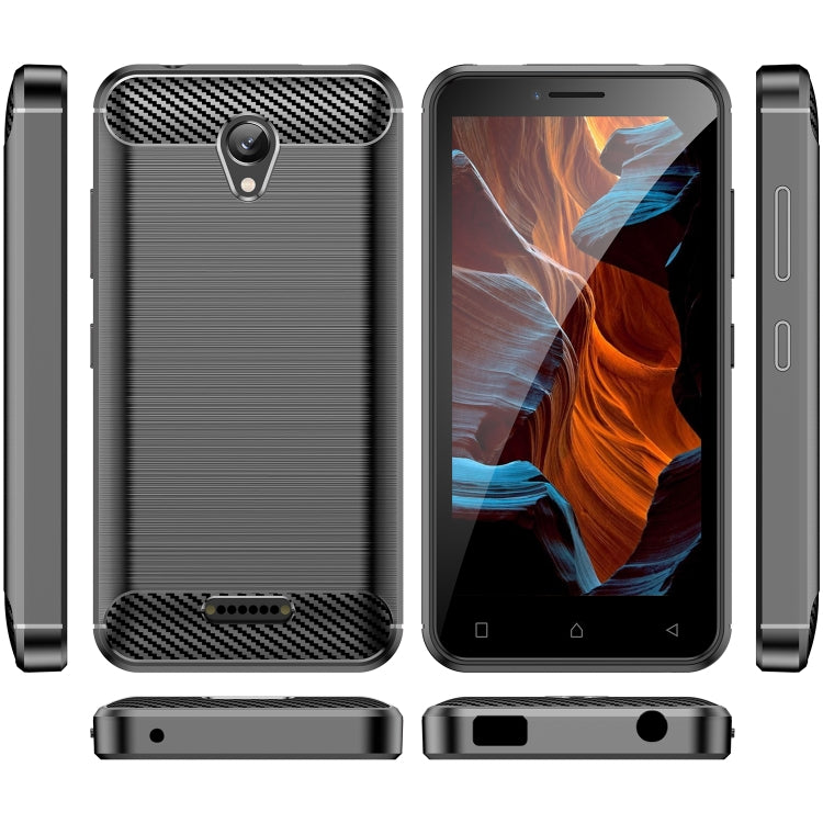 Brushed texture TPU phone case with carbon-fiber accents, side buttons and port cutouts, black