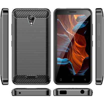 Brushed texture TPU phone case with carbon-fiber accents, side buttons and port cutouts, black
