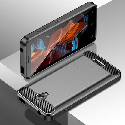 Brushed texture TPU phone case with carbon-fiber camera rim and screen-protecting raised edges