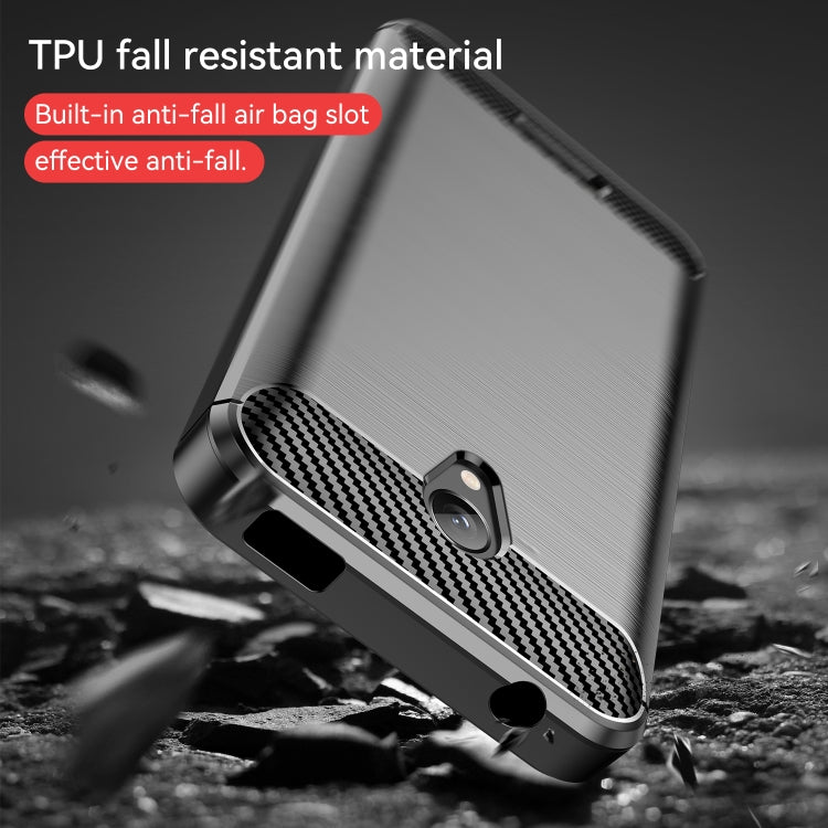 Brushed texture TPU phone case with carbon-fiber pattern and port openings, black