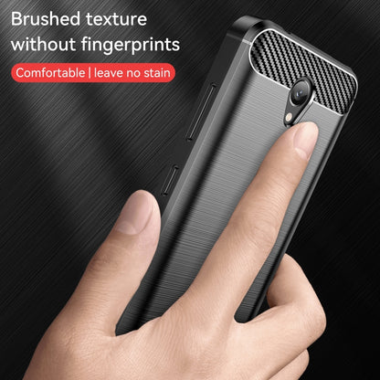 Brushed texture TPU phone case with carbon-fiber top and camera cutout, black
