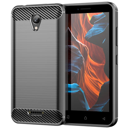 Brushed texture TPU phone case with carbon-fiber patterned back and camera cutout, dark gray